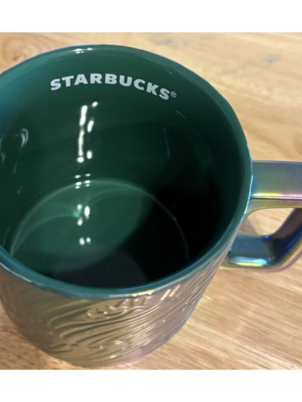 Starbucks 2024 Spring Green Siren Tail Iridescent Ceramic Mug Inside Logo - V - Picture 2 of 7